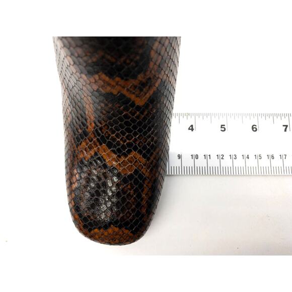 Ash Brown Snake Python Jade Square Toe Leather Block Heel Calf Boots 36 US 5 - Picture 13 of 15